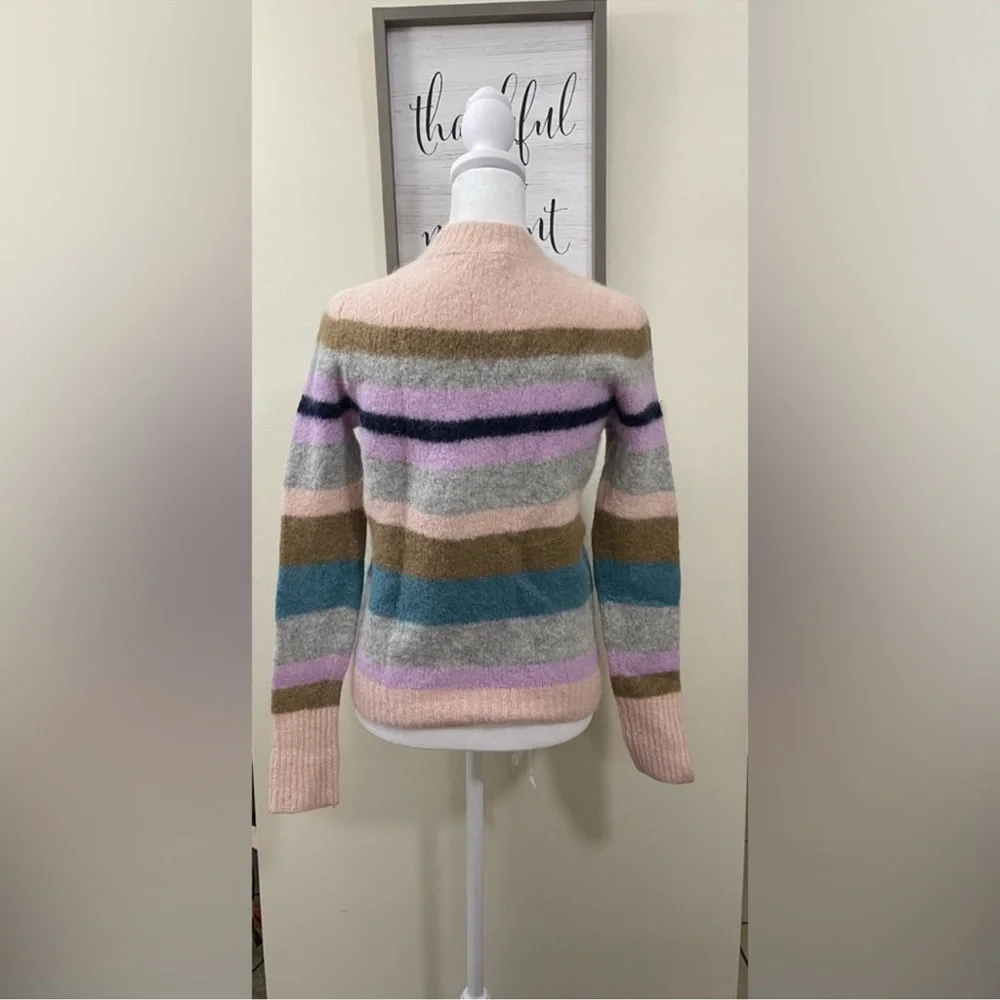 J Crew Point Sur Alpaca Wool Sweater Pink Rainbow Striped Crew Neck Soft Small